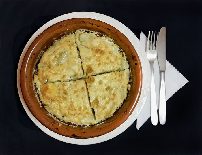 High angle view of bread in plate on table