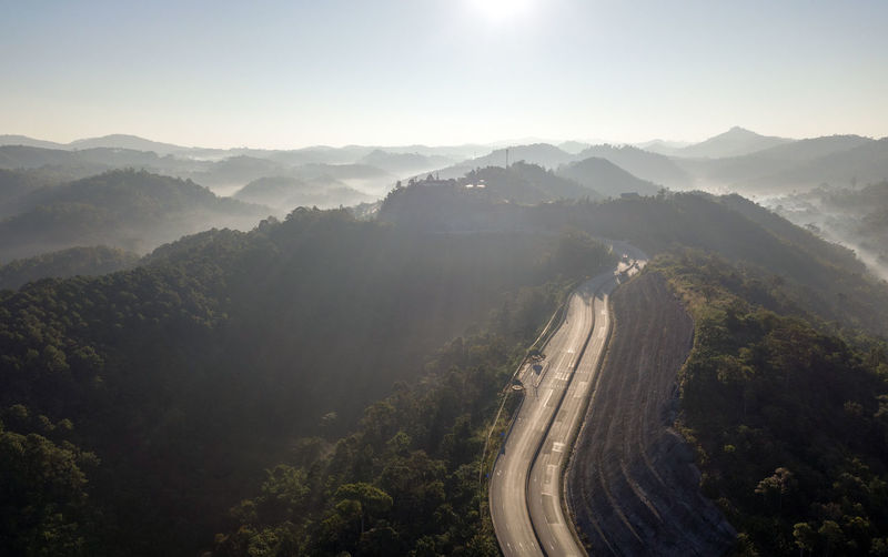 High angle view of mountains against sky