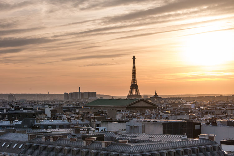 View of buildings against sky during sunset