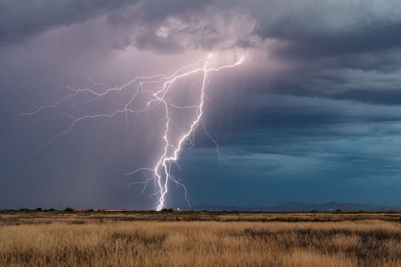 A powerful lightning bolt strikes from a monsoon storm near douglas, arizona.