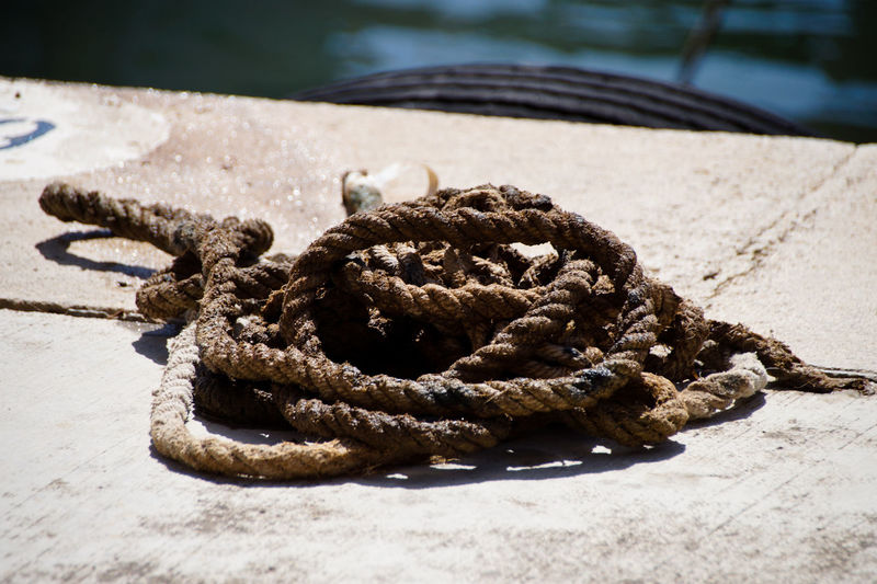 Close-up of rope on shore