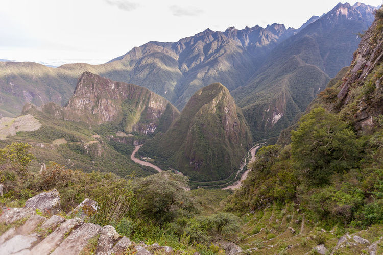 Scenic view of river amidst mountains