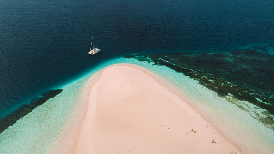 High angle view of sailboat on beach