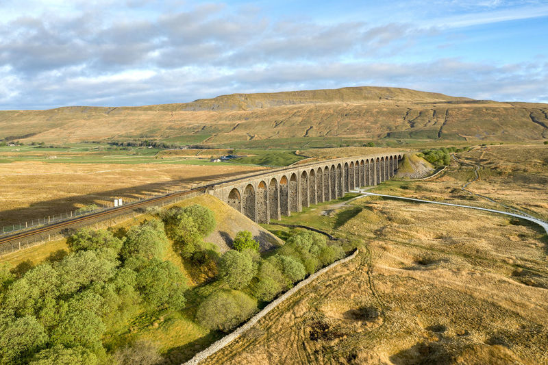 Aerial of the ribblehead viaduct a grade ii listed structure.