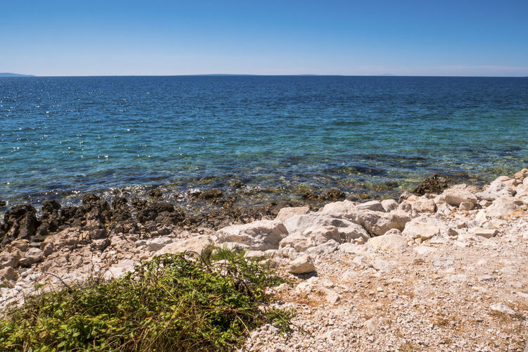 Rocky beach along the sea coast on the island of vir in the zadar county of croatia, europe.