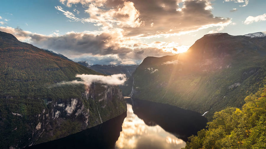 Panoramic view of mountains against sky during sunset,norway
