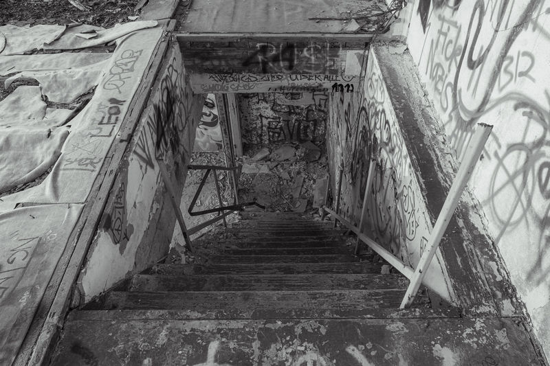 High angle view of staircase in old building