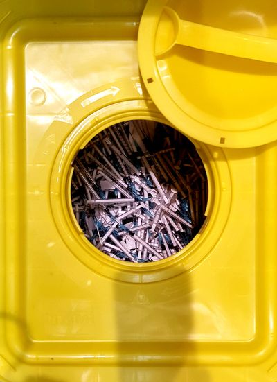 High angle view of garbage bin