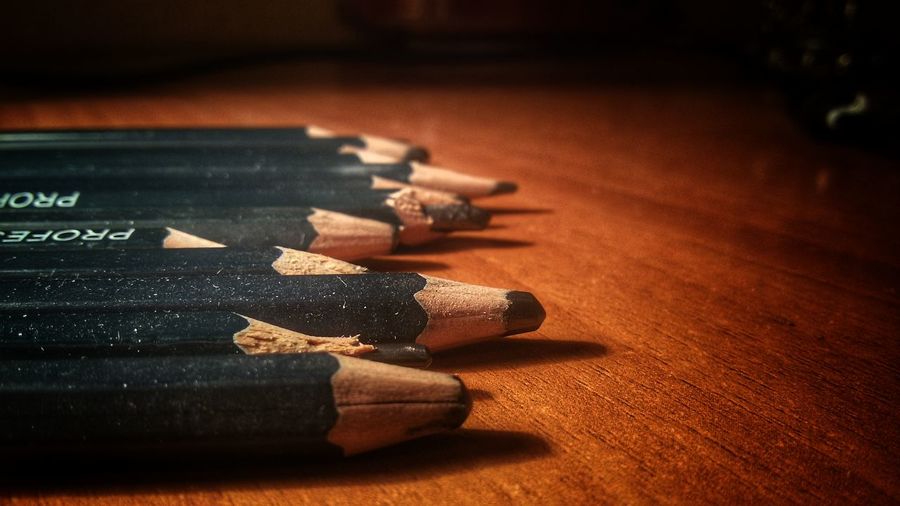 Close-up of pencils on table