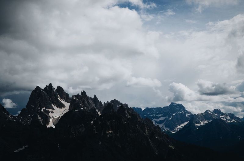 Scenic view of mountains against cloudy sky