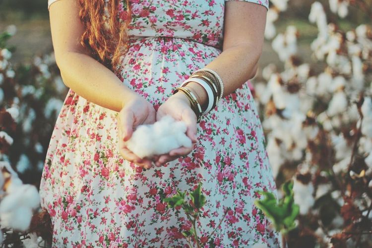 Midsection of woman holding cotton