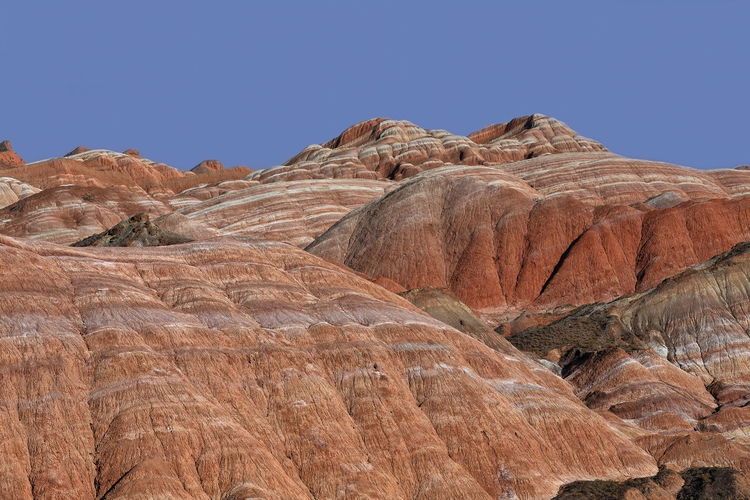 Rock formations against clear blue sky
