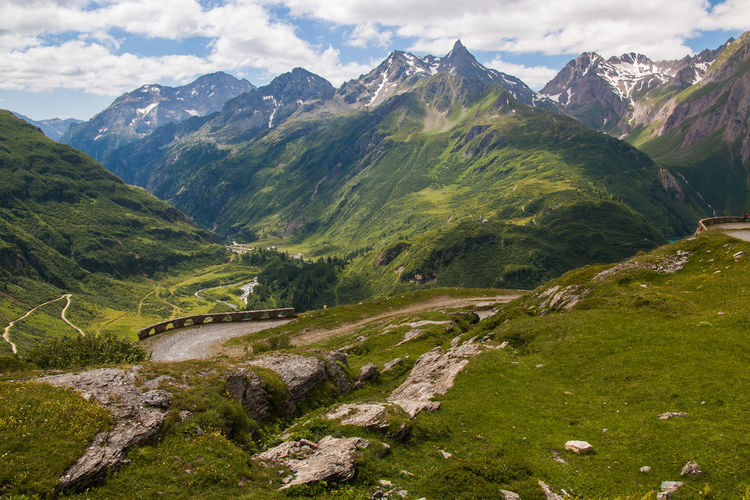 Idyllic landscape of wild high alps in val formazza during summer day of july, piedmont, italy