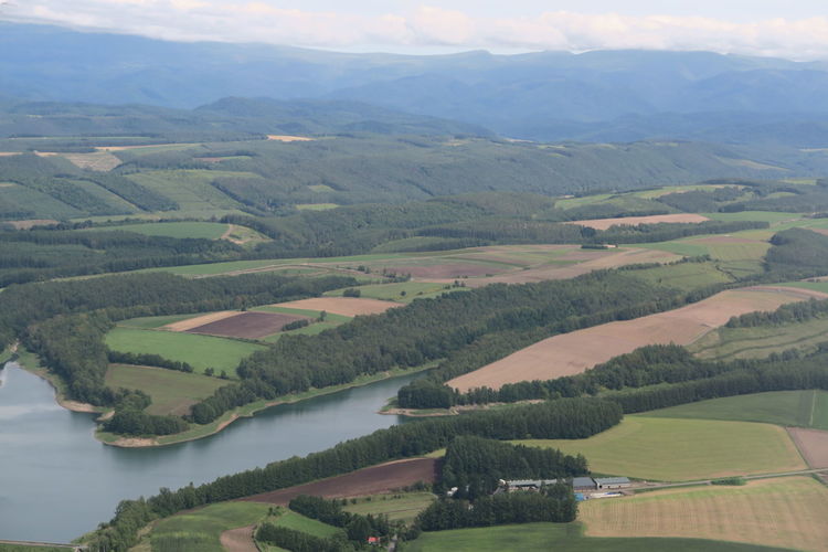 Aerial view of landscape and mountains