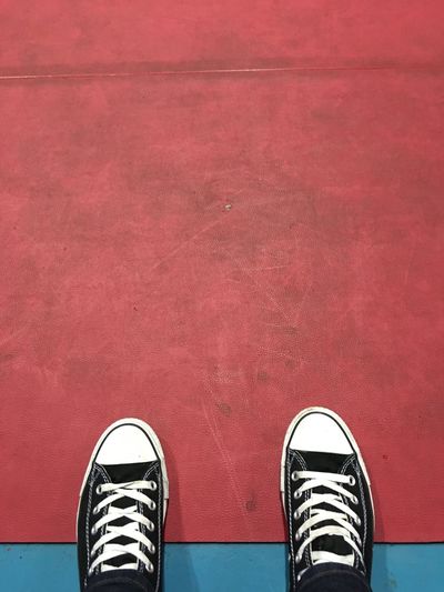 Low section of person at table tennis court