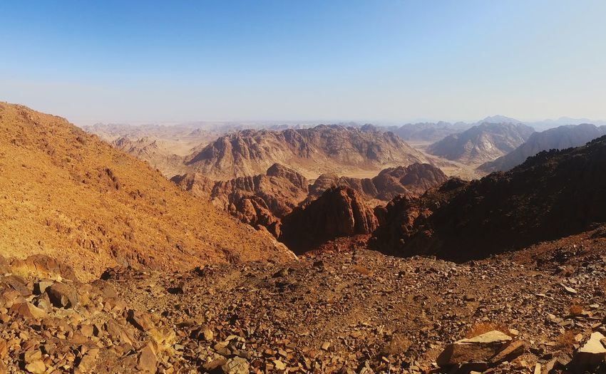Scenic view of mountains against clear sky