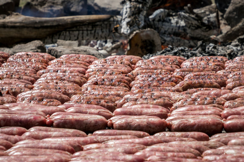 Full frame shot of sausage barbecue