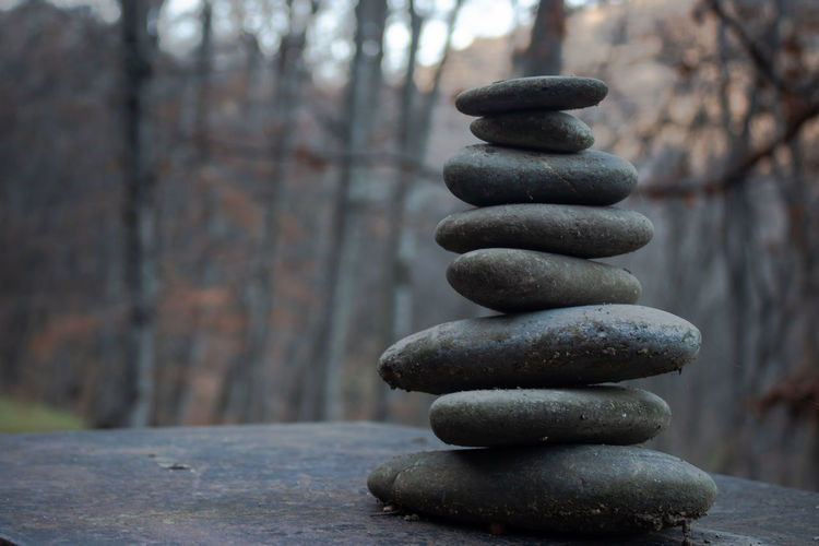 Stack of pebbles on rock
