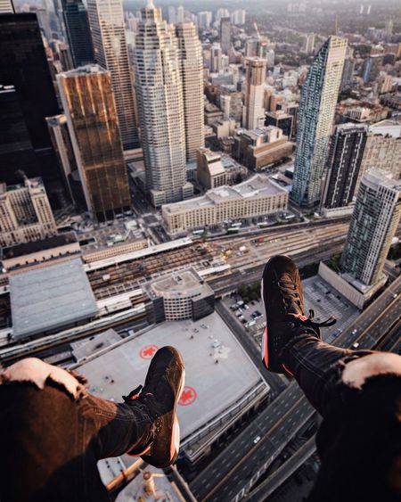 High angle view of people in city