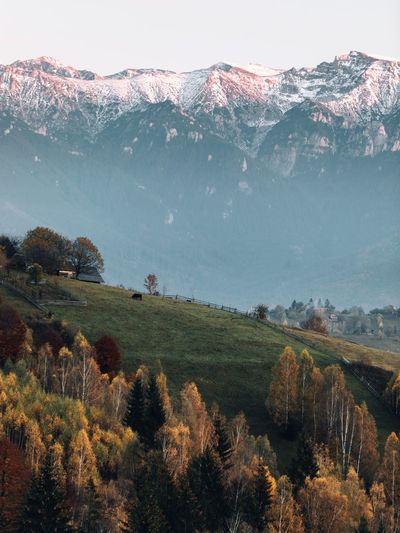 Scenic view of landscape against sky. autumn rural landscape, transylvania, brasov,magura,romania.