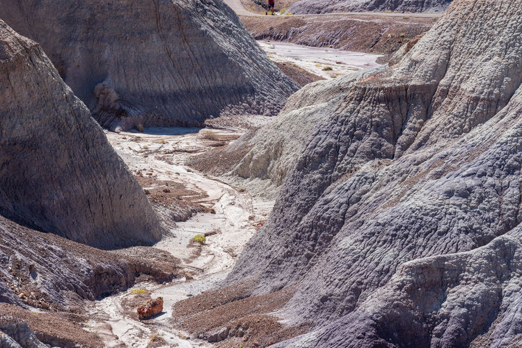 High angle landscape of the badlands at blue mesa in petrified forest national park in arizona
