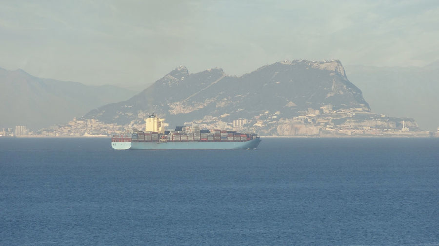 A close view from the city of tangier on the strait, showing gibraltar clearly