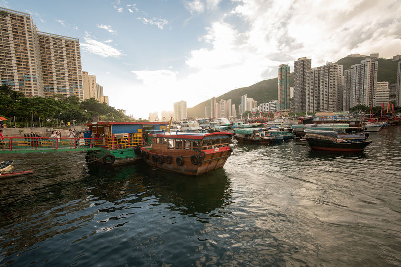 Aberdeen harbour seen from ap lei chau bridge in this area you will find fishing boats and sampans