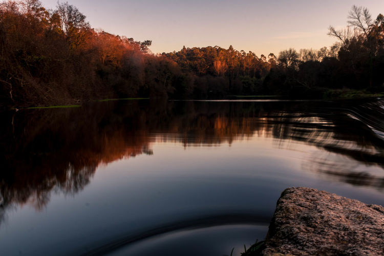 Scenic view of lake against sky during sunset