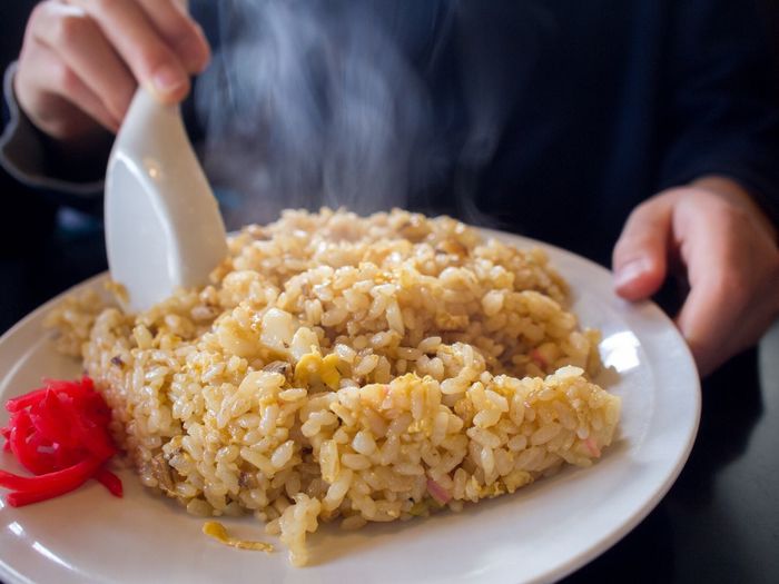 Close-up of eating fried rice