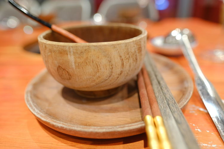 Close-up of tea in bowl on table