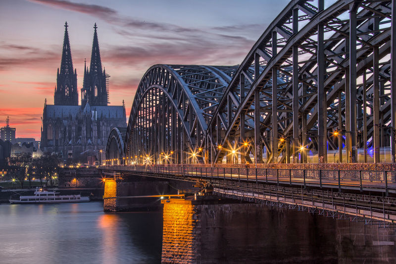 Hohenzollern bridge over rhine river against cologne cathedral