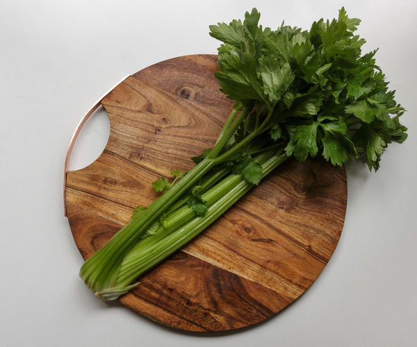 High angle view of vegetables on cutting board