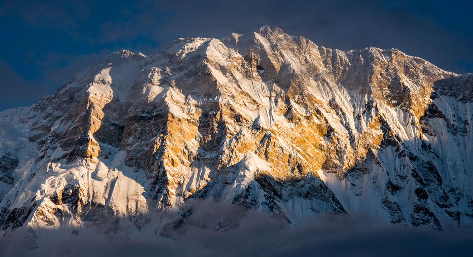 Annapurna in the himalayan mountains of nepal at sunrise