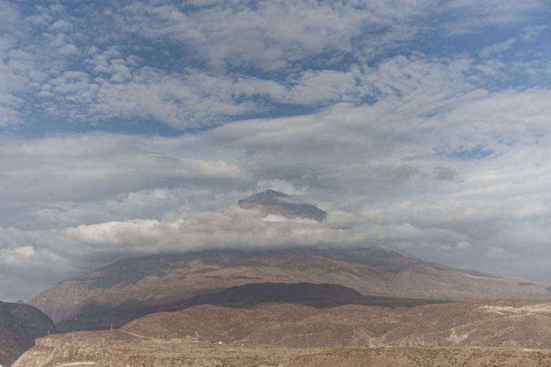 The misti volcano seen in the middle of clouds that surround it in the city of arequipa