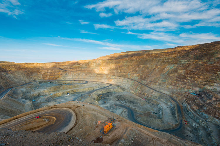 View from above of the pit of an open-pit copper mine in chile