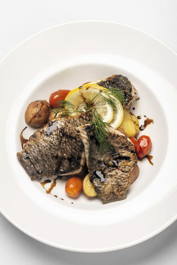 High angle view of food in plate