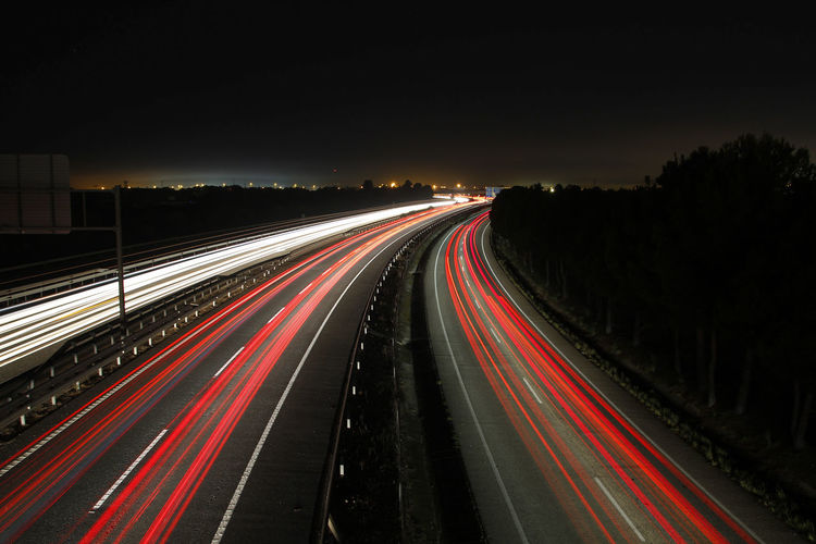 Light trails on highway at night