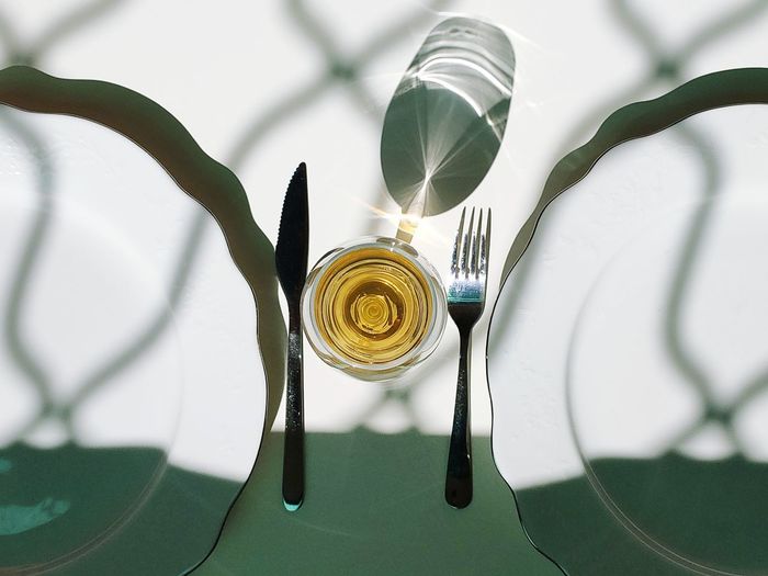 High angle view of drink on table