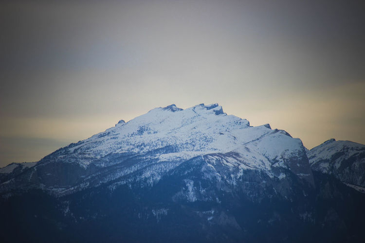 Scenic view of snowcapped mountains against sky