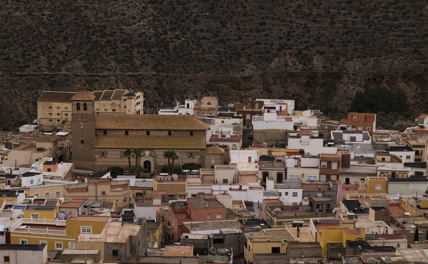 Aerial view of small town, tabernas, almeria, andalusia, spain