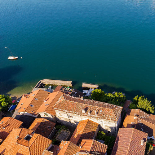 High angle view of buildings in city