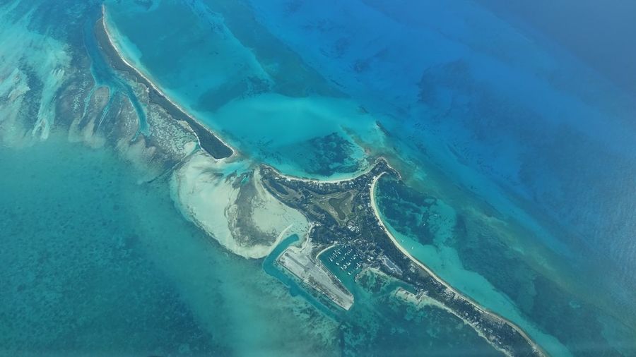 Aerial view of cat cays in sea