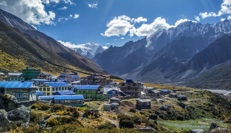 Scenic view of snowcapped mountains against sky