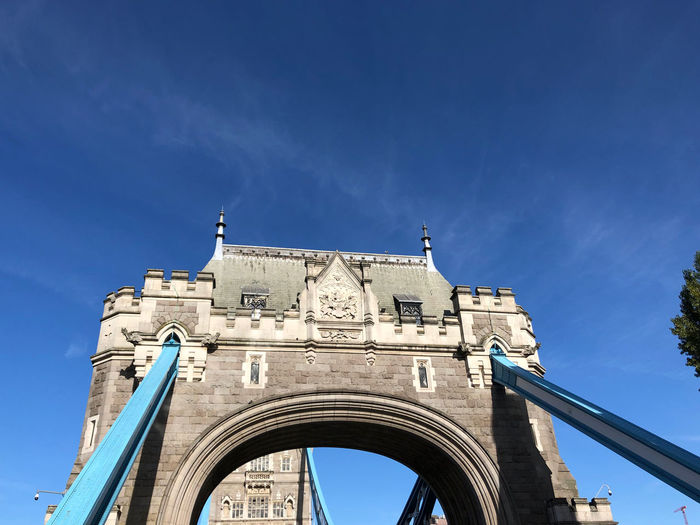 Low angle view of historical building against blue sky