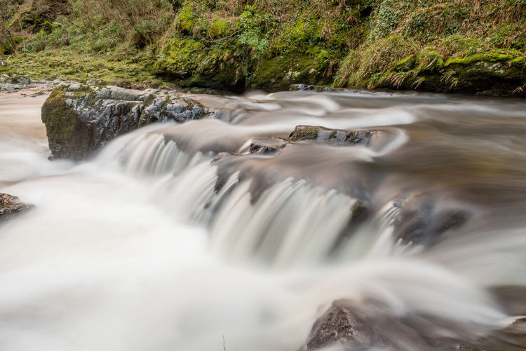 Long exposure of a waterfall on the east lyn river at watersmeet in exmoor national park