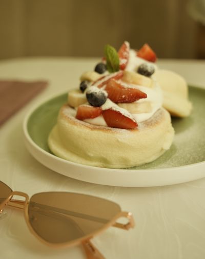 Close-up of dessert in plate on table