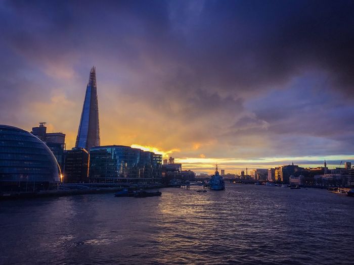 View of london waterfront at sunset