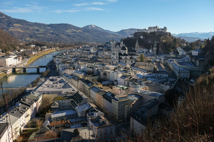High angle view of townscape against sky