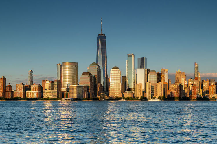 One world trade center by hudson river in city