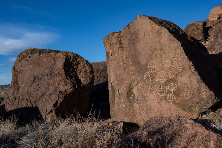 Ancient petroglyph rock art in owens valley, california, usa